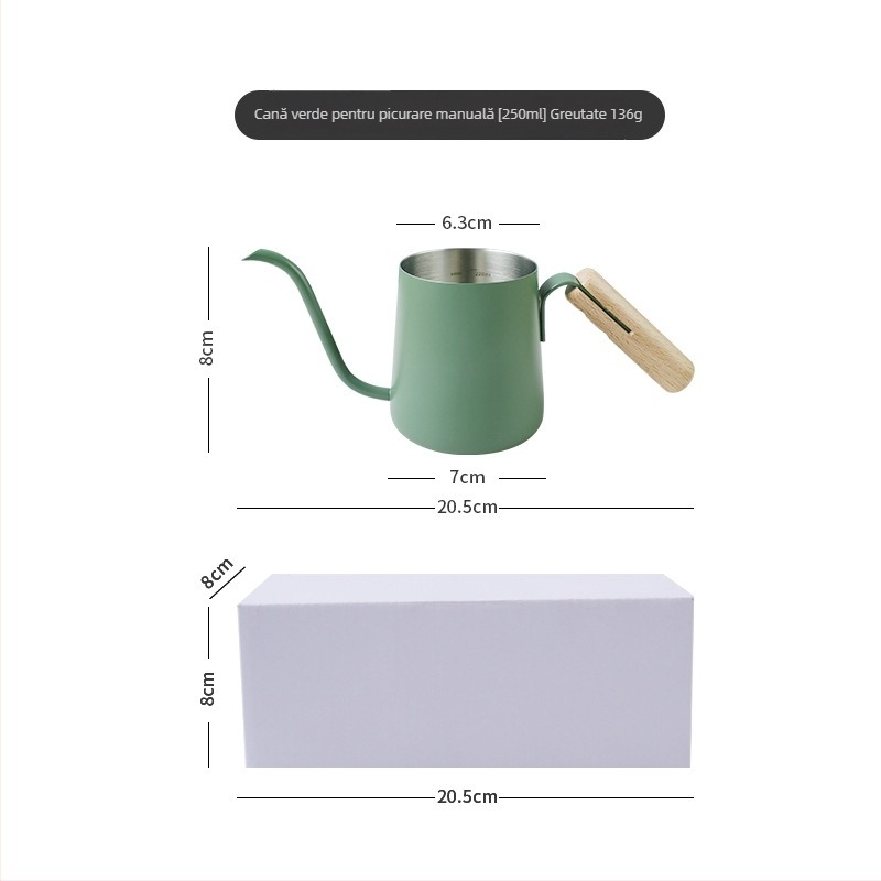 Ceainic pour-over cu mâner din lemn, gură lungă și subțire, scară internă din oțel inox SUS304, design mini compact, stil Nordic