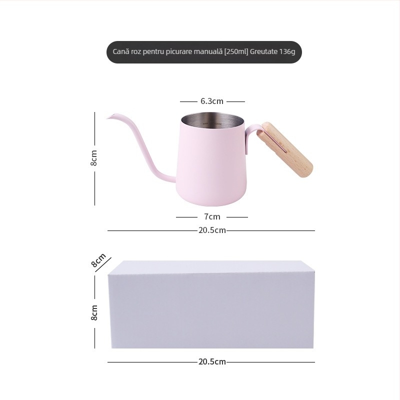 Ceainic pour-over cu mâner din lemn, gură lungă și subțire, scară internă din oțel inox SUS304, design mini compact, stil Nordic