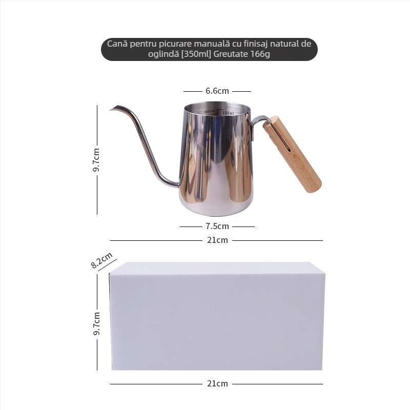 Ceainic pour-over cu mâner din lemn, gură lungă și subțire, scară internă din oțel inox SUS304, design mini compact, stil Nordic