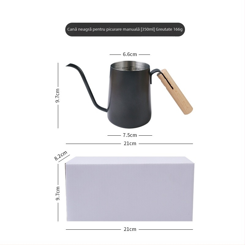 Ceainic pour-over cu mâner din lemn, gură lungă și subțire, scară internă din oțel inox SUS304, design mini compact, stil Nordic