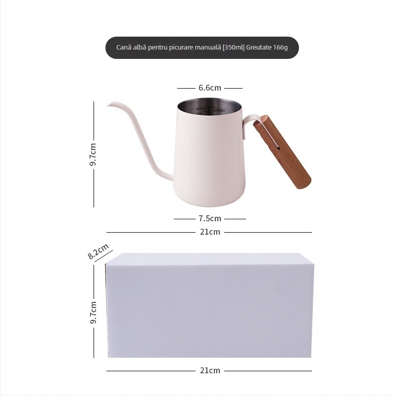 Ceainic pour-over cu mâner din lemn, gură lungă și subțire, scară internă din oțel inox SUS304, design mini compact, stil Nordic