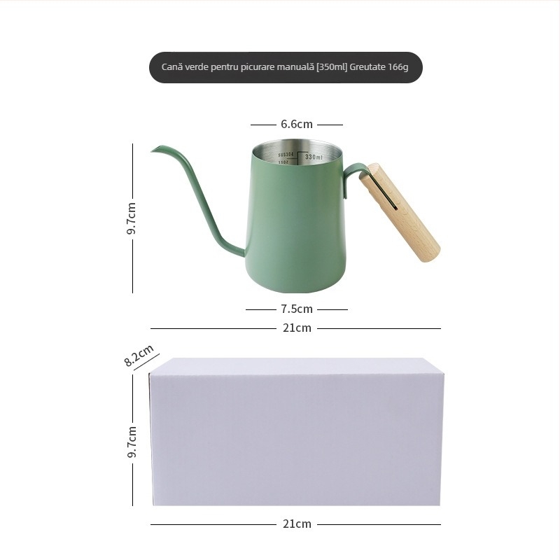 Ceainic pour-over cu mâner din lemn, gură lungă și subțire, scară internă din oțel inox SUS304, design mini compact, stil Nordic