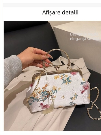 2026 vară – broderie cu floricele și ciucuri, geantă de seară cu închidere tip arc, crossbody, stil retro național