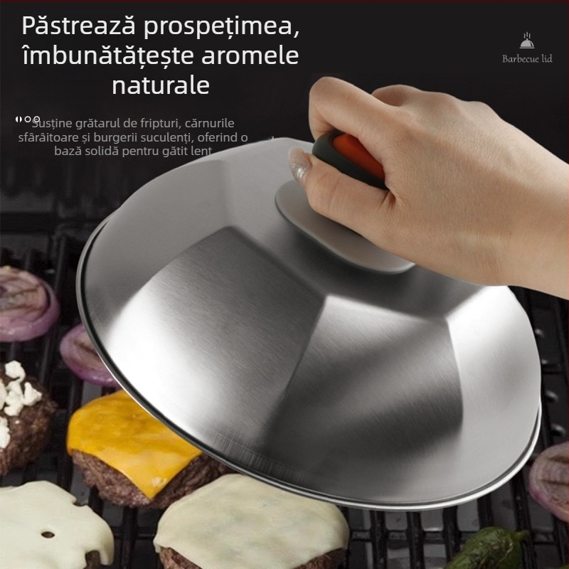 Capac de grătar din oțel inoxidabil, octogonal, de 9 inch, pentru fripturi și teppanyaki