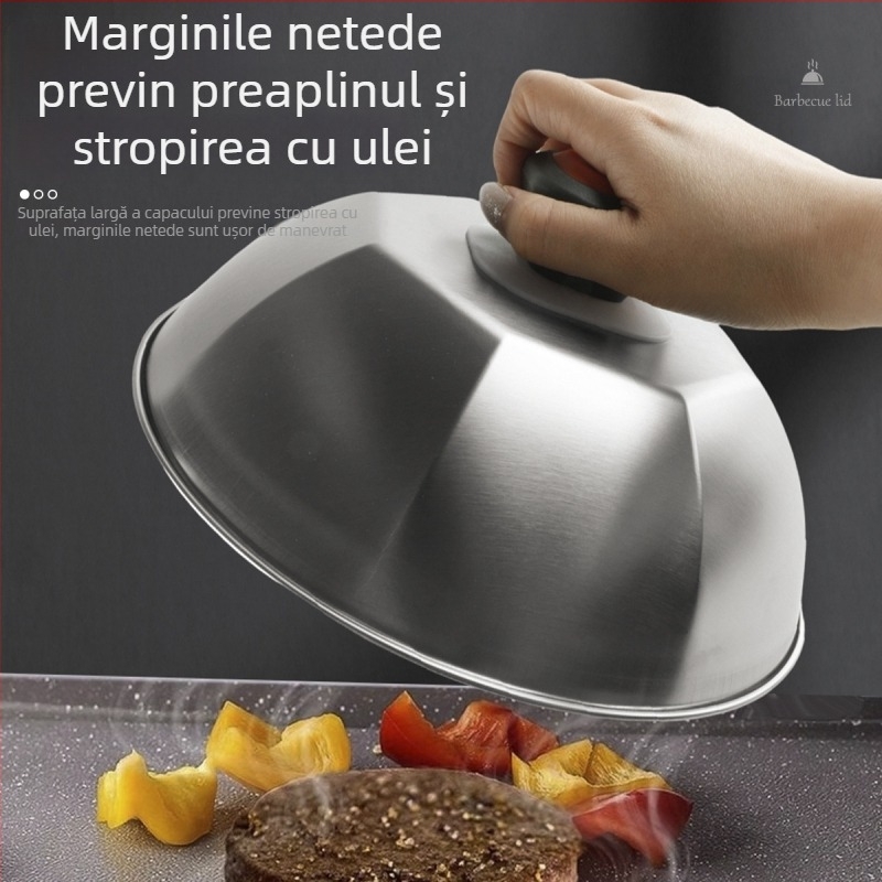 Capac de grătar din oțel inoxidabil, octogonal, de 9 inch, pentru fripturi și teppanyaki