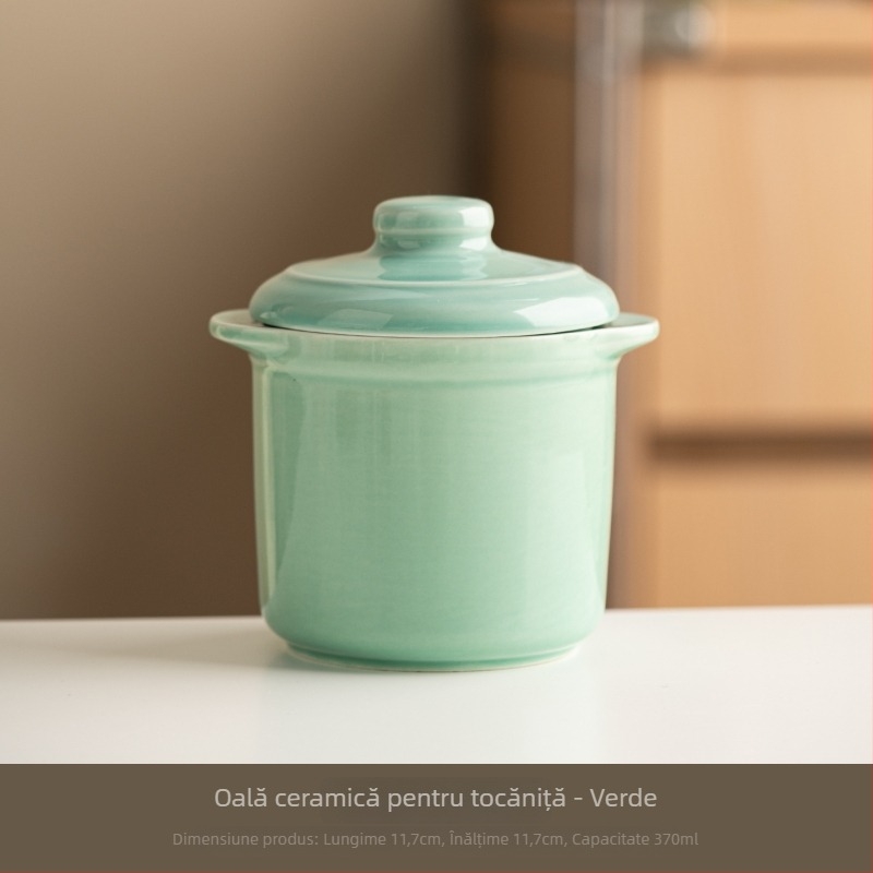 Oală ceramică cu două mânere și capac, pentru gătit în baie de apă, oală pentru supă cu cuib de păsări, dimensiune mică