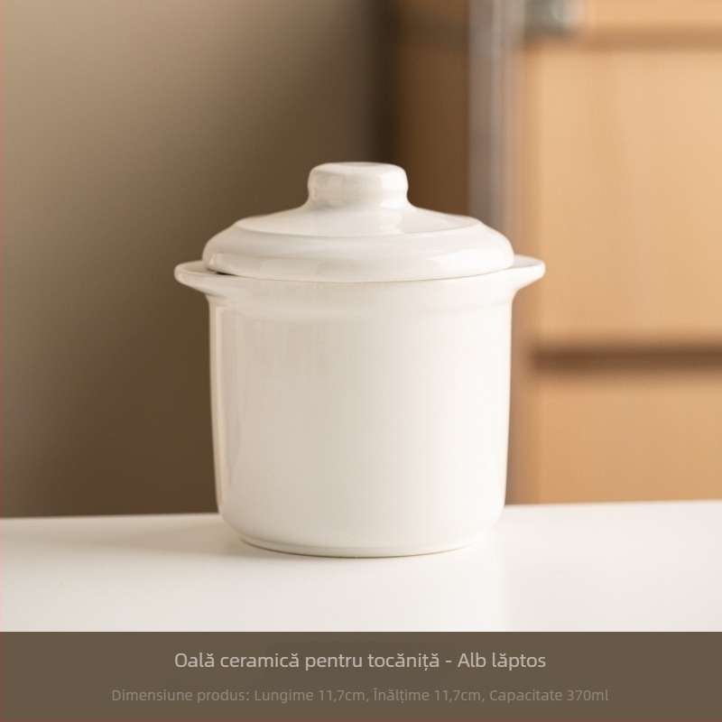 Oală ceramică cu două mânere și capac, pentru gătit în baie de apă, oală pentru supă cu cuib de păsări, dimensiune mică