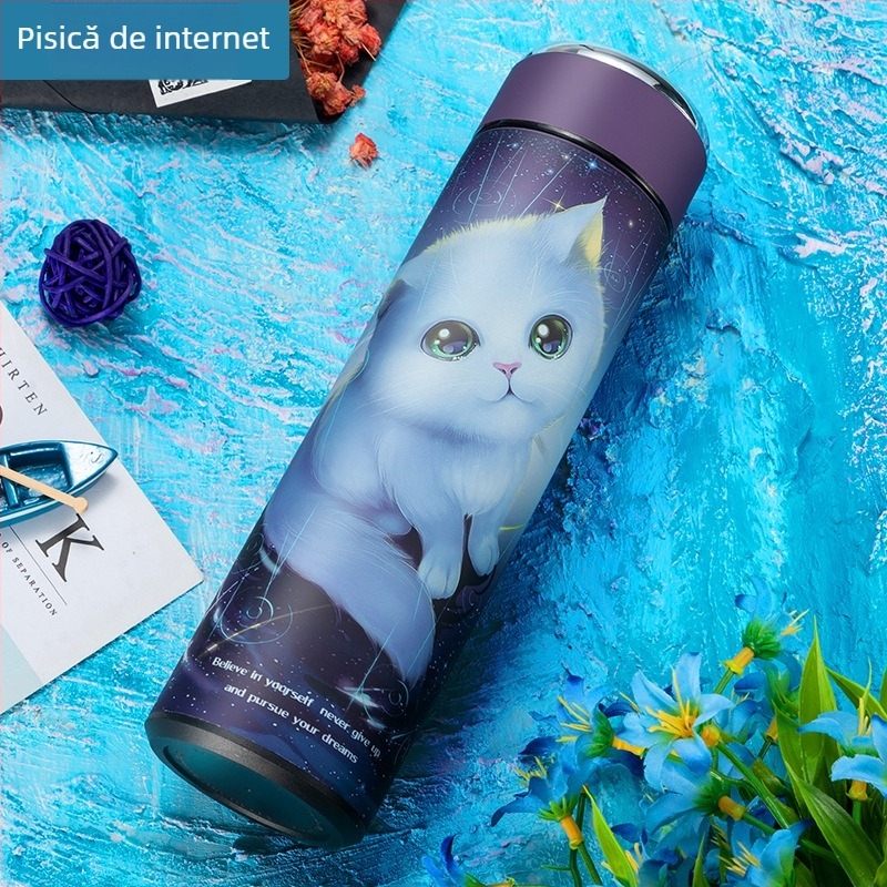 Cană izolată cu design modern, creativ și personalizat, din oțel inoxidabil 304, cană pentru infuzarea ceaiului, pentru bărbați și femei, cu afișaj inteligent al temperaturii