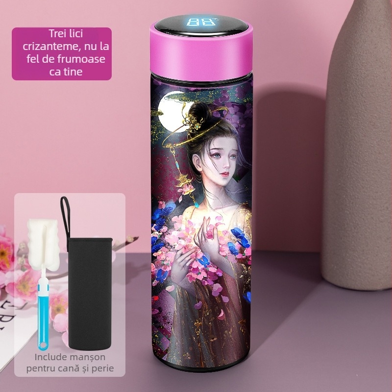 Cană izolată cu design modern, creativ și personalizat, din oțel inoxidabil 304, cană pentru infuzarea ceaiului, pentru bărbați și femei, cu afișaj inteligent al temperaturii