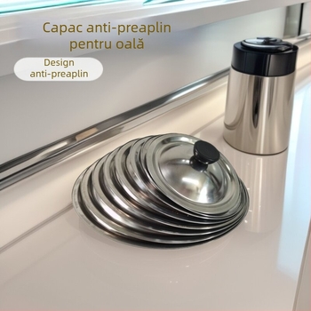 Capac din oțel inoxidabil pentru oală mică – capac metalic multifuncțional anti-deversare pentru supe și recipiente, capac plat, dimensiuni 23–26,7 cm