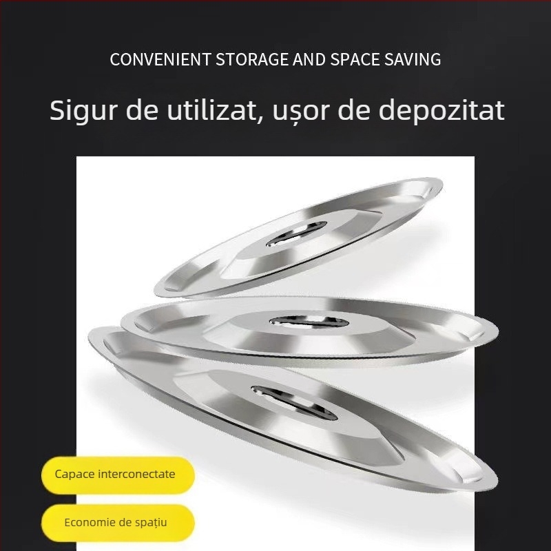 Capac circular din oțel inoxidabil pentru oale, recipiente de ulei și recipiente cu condimente, universal, capac gros de protecție împotriva prafului