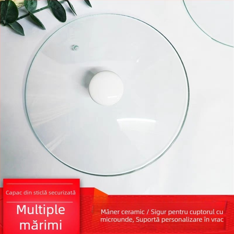 Capac de oală din sticlă, transparent, rotund, fără margine, universal pentru oale de supă