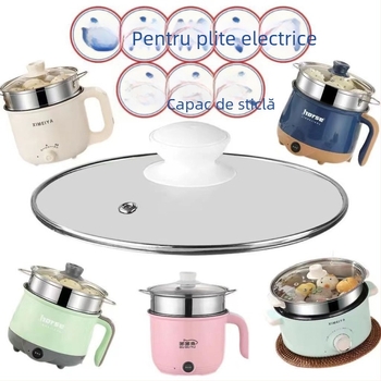 Capac din sticlă temperată pentru oală electrică, diametru 18 cm, design rață galbenă, pentru o persoană