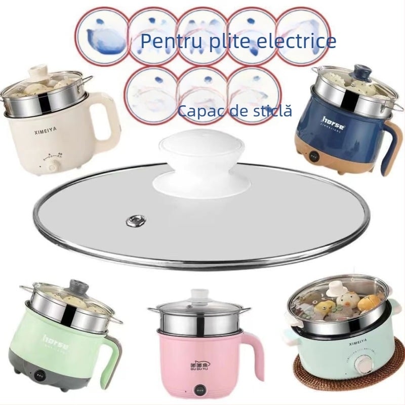 Capac din sticlă temperată pentru oală electrică, diametru 18 cm, design rață galbenă, pentru o persoană