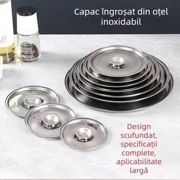 Capac de oală din oțel inoxidabil, circular, îngroșat, multifuncțional pentru gătit, condimente și protecție împotriva prafului