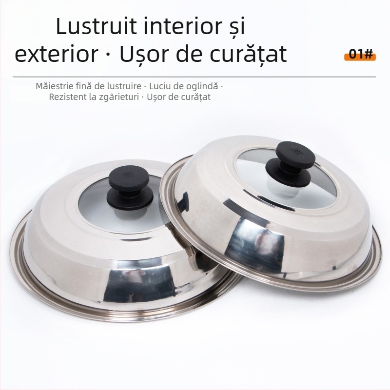 Capac de oală din oțel inoxidabil, rotund, sticlă securizată temperată, potrivire universală, rezistent la temperaturi înalte