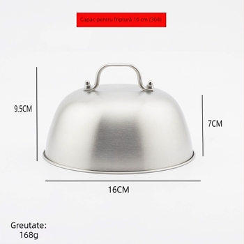 Capac de oală din oțel inoxidabil 304, pentru steak și teppanyaki, capac mini de 16 cm pentru tigaie hamburger
