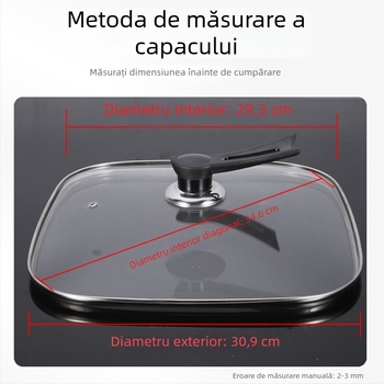 Capac pătrat în stil coreean, 30 cm, pentru oală electrică, capac din sticlă temperată, universal pentru oale pătrate, set accesorii