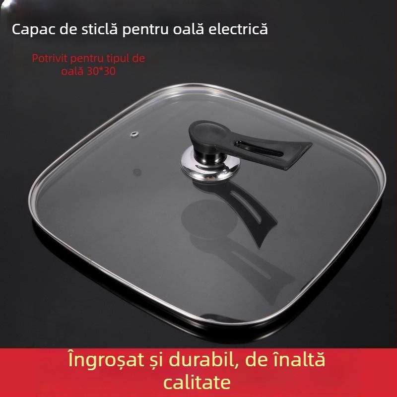 Capac pătrat în stil coreean, 30 cm, pentru oală electrică, capac din sticlă temperată, universal pentru oale pătrate, set accesorii