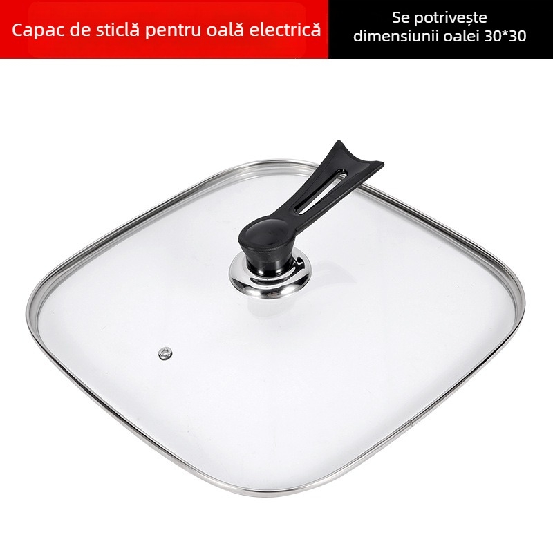 Capac pătrat în stil coreean, 30 cm, pentru oală electrică, capac din sticlă temperată, universal pentru oale pătrate, set accesorii