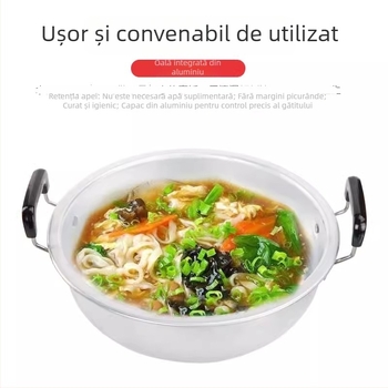 Oală de supă din aluminiu pur, întărită, cu două mânere; oală mică din aluminiu pentru lapte, ramen, terci și tocăni, potrivită pentru plita cu gaz