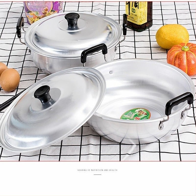 Oală de supă din aluminiu pur, întărită, cu două mânere; oală mică din aluminiu pentru lapte, ramen, terci și tocăni, potrivită pentru plita cu gaz