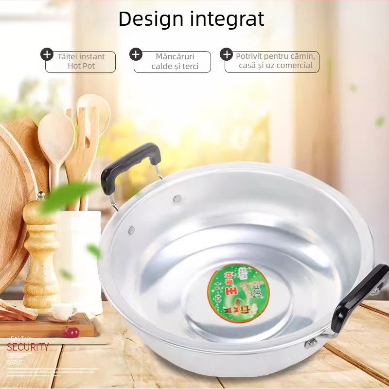 Oală de supă din aluminiu pur, întărită, cu două mânere; oală mică din aluminiu pentru lapte, ramen, terci și tocăni, potrivită pentru plita cu gaz