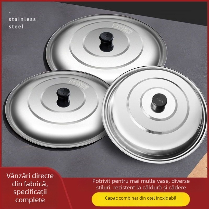 Capac de wok din oțel inoxidabil, rotund, îngroșat, extra mare, pentru uz casnic și comercial