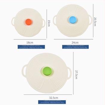 Capac din silicon alimentar pentru oale și boluri, rezistent la căldură, etanșare automată, protecție împotriva prafului, formă circulară