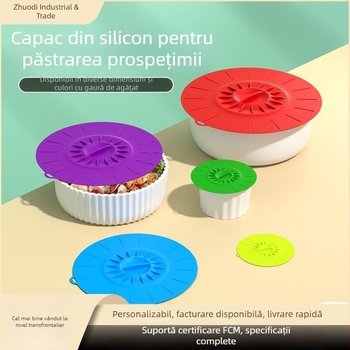Set de cinci capace din silicon pentru păstrarea prospețimii alimentelor, potrivite pentru oale și boluri, etanșe și împiedică vărsarea