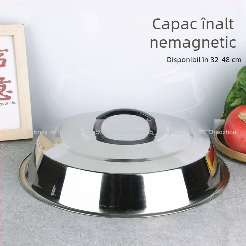 Capac din oțel inoxidabil, îngroșat, fără magnet, înalt pentru oale mari și wok, durabil