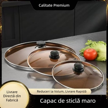 Cap din sticlă temperată pentru oale și wokuri, capac universal din oțel inoxidabil, compatibil cu vase antiaderente