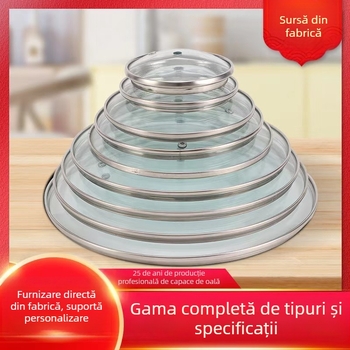 Cap de oală din sticlă temperată, margine din oțel inoxidabil îngroșat, capac rotund, transparent, pentru wok și tigaie, gamă completă de dimensiuni pentru uz casnic