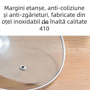 Cap de oală din sticlă temperată, margine din oțel inoxidabil îngroșat, capac rotund, transparent, pentru wok și tigaie, gamă completă de dimensiuni pentru uz casnic
