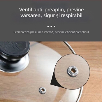 Cap de oală din sticlă temperată, margine din oțel inoxidabil îngroșat, capac rotund, transparent, pentru wok și tigaie, gamă completă de dimensiuni pentru uz casnic