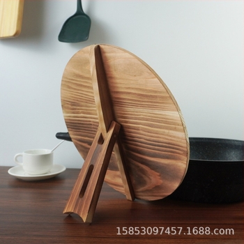 Capac de oală din lemn pentru wok și oale din fontă, rotund, design vertical