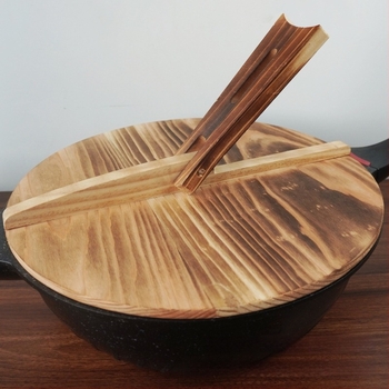 Capac de oală din lemn pentru wok și oale din fontă, rotund, design vertical