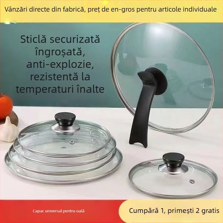 Capac din sticlă temperată cu mâner din plastic pentru tigaie, wok și oală