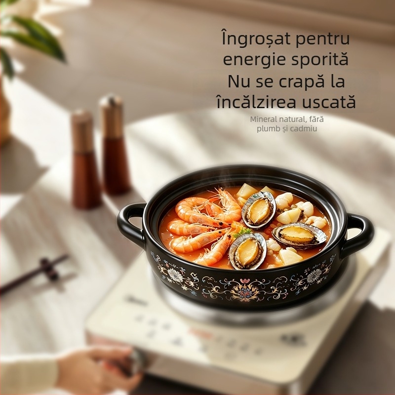 Vas ceramic emailat pentru gătit pe foc deschis, durabil, potrivit pentru orez și supă