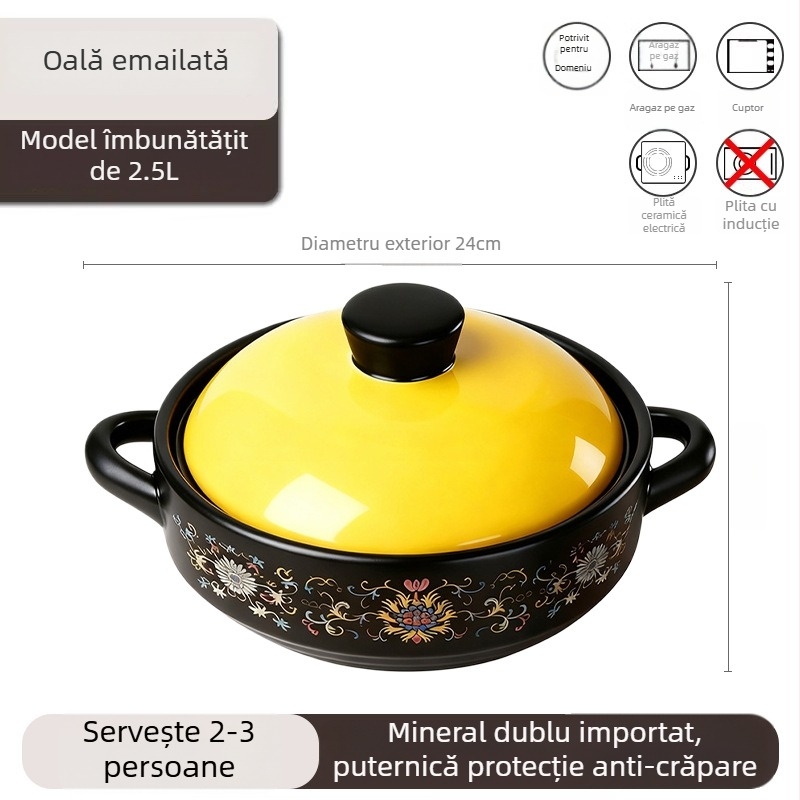 Vas ceramic emailat pentru gătit pe foc deschis, durabil, potrivit pentru orez și supă