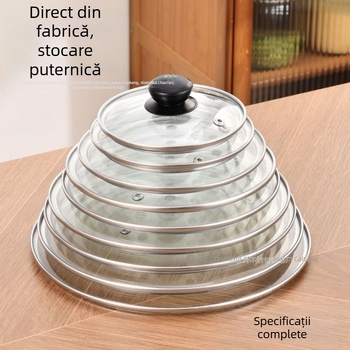 Capac din sticlă temperată tip G, cu margine din oțel inoxidabil, transparent, anti-scurgere, rezistent la temperaturi înalte, capac universal pentru oală