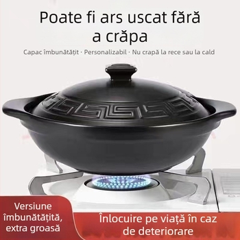 Oală de lut pentru uz casnic, compatibilă cu aragaz cu flacără deschisă, oală ceramică pentru supe, mică, 2.1–3 L