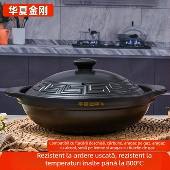 Oală de lut pentru uz casnic, compatibilă cu aragaz cu flacără deschisă, oală ceramică pentru supe, mică, 2.1–3 L