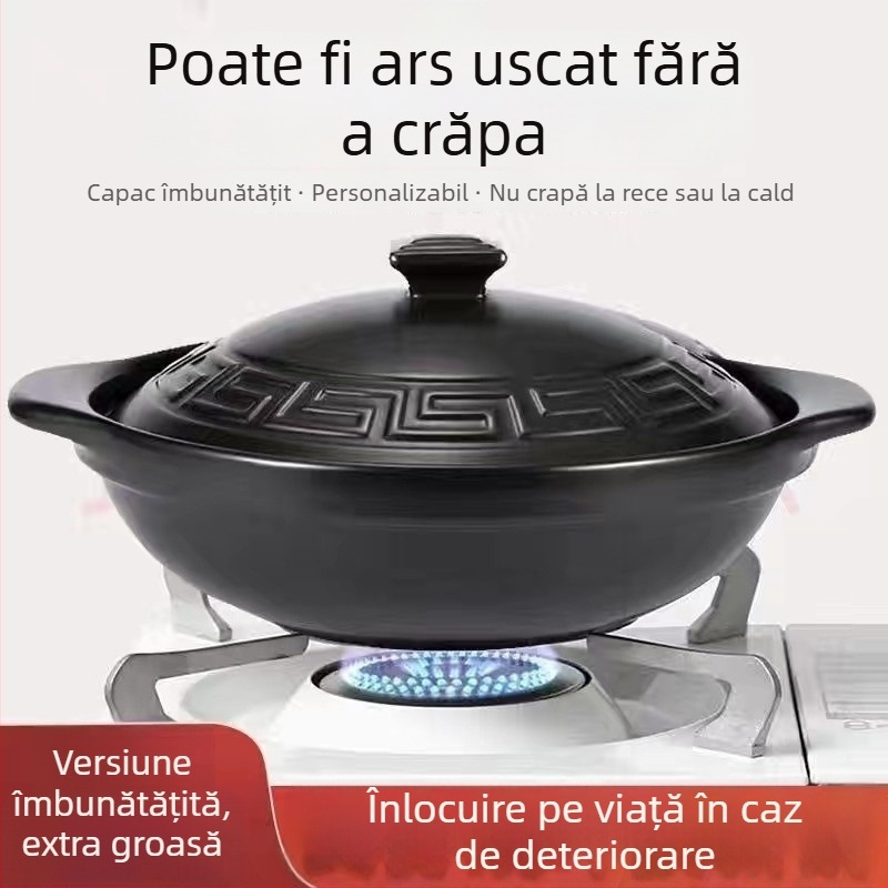 Oală de lut pentru uz casnic, compatibilă cu aragaz cu flacără deschisă, oală ceramică pentru supe, mică, 2.1–3 L
