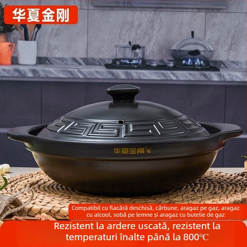 Oală de lut pentru uz casnic, compatibilă cu aragaz cu flacără deschisă, oală ceramică pentru supe, mică, 2.1–3 L