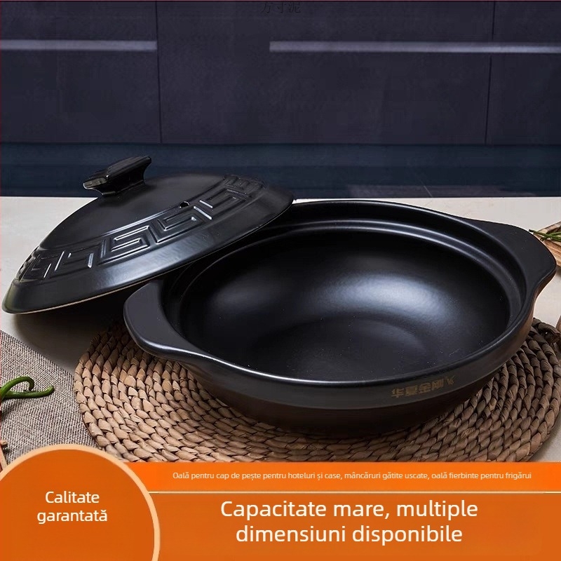Oală de lut pentru uz casnic, compatibilă cu aragaz cu flacără deschisă, oală ceramică pentru supe, mică, 2.1–3 L