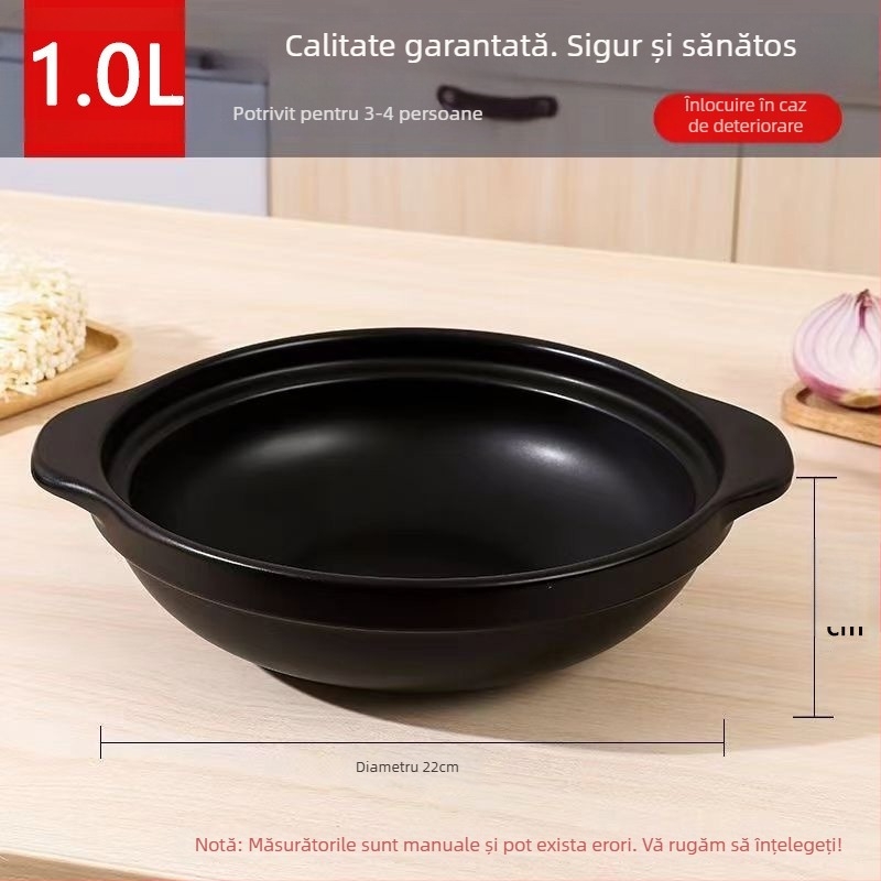 Oală de lut pentru uz casnic, compatibilă cu aragaz cu flacără deschisă, oală ceramică pentru supe, mică, 2.1–3 L