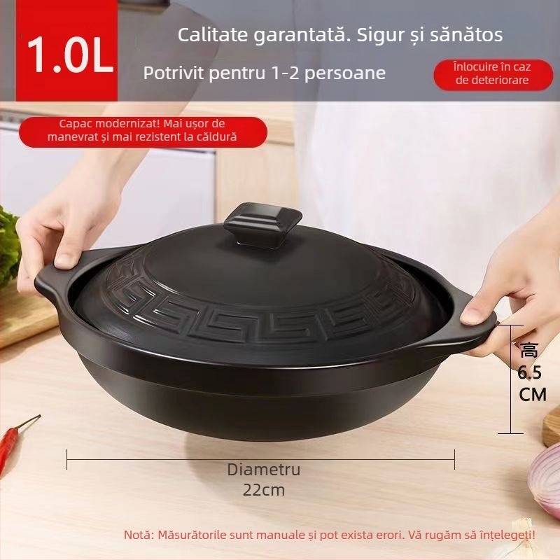 Oală de lut pentru uz casnic, compatibilă cu aragaz cu flacără deschisă, oală ceramică pentru supe, mică, 2.1–3 L