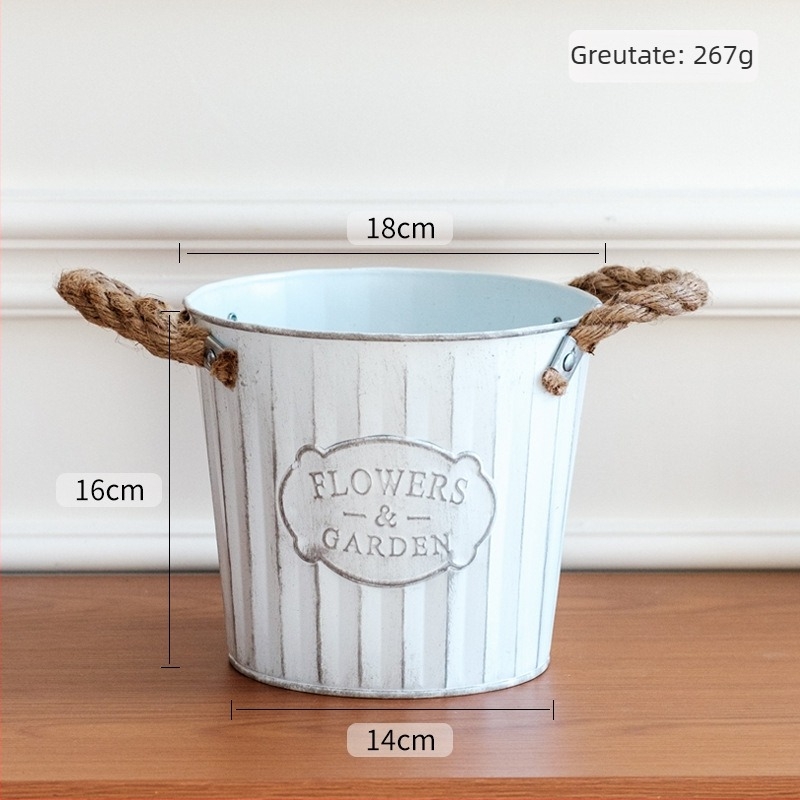 Ghiveci metalic, stil american vintage, cu sfoară de cânepă, dungi verticale, mic ghiveci cilindric pentru balcon și birou, ghiveci pentru suculente, coș decorativ din fier pentru depozitare