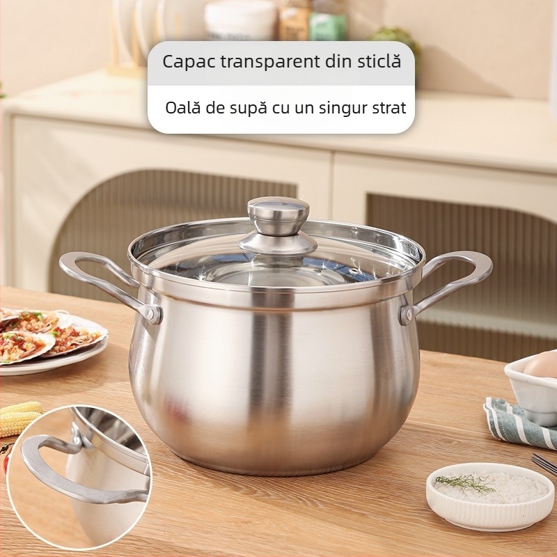 Oală dublă din oțel inoxidabil pentru abur, uz casnic, cu mâneri duble, oală de gătit abur pentru supe, compatibilă cu plite cu inducție și cu gaz, mare capacitate, design curbat